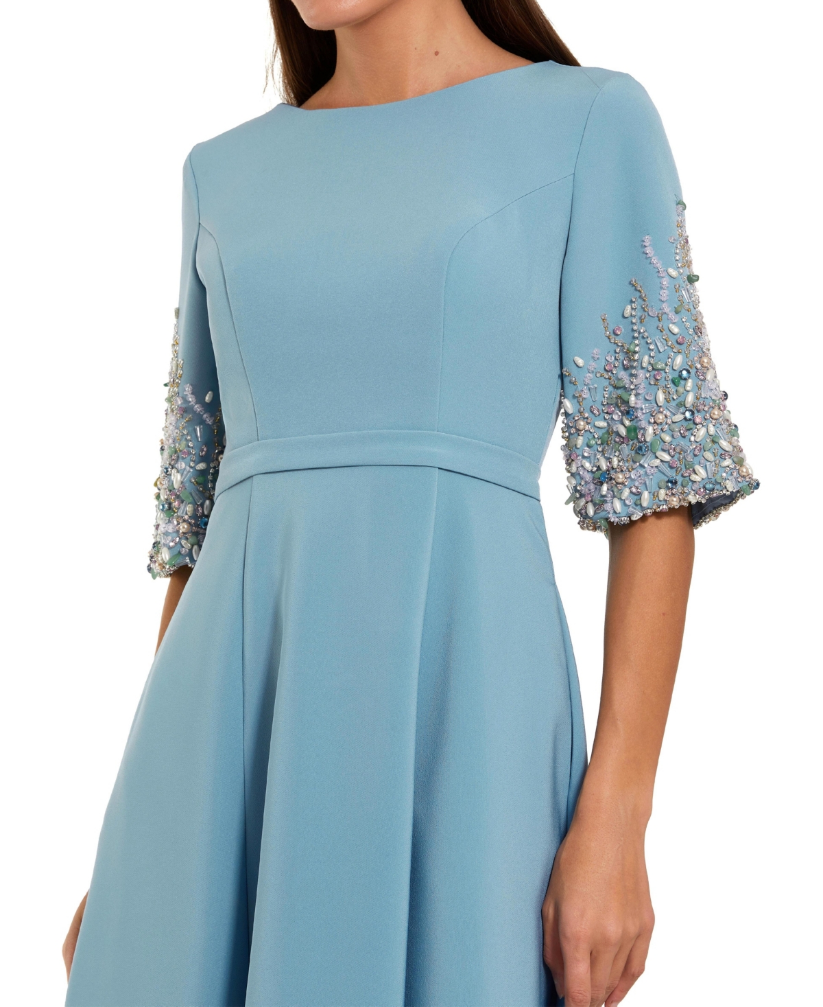 Mac Duggal Women's 3/4 Sleeve Crepe Gown With Embellishments