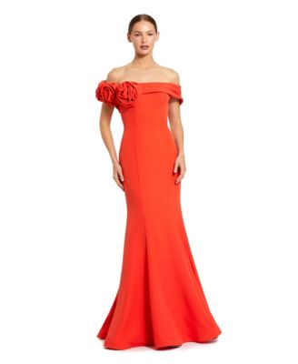 Women's 3D Floral Crepe Off The Shoulder Gown