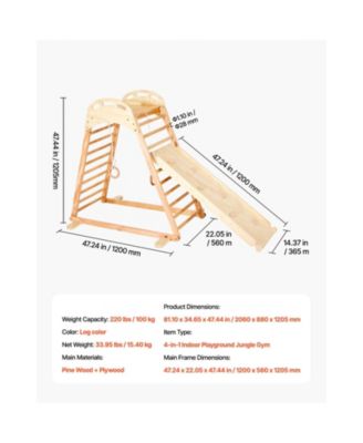 Indoor Playground Jungle Gym, 4-in-1 Wooden Indoor Playground Climbing Toys for Kids