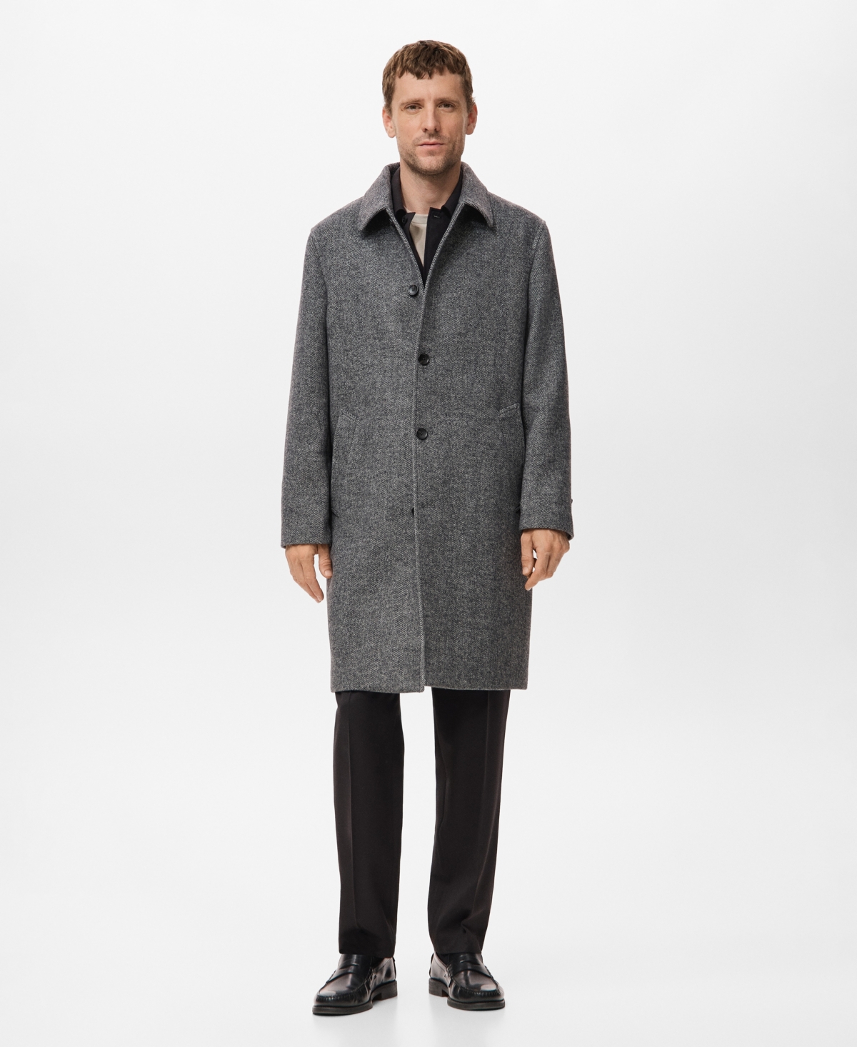 Mango Men's Herringbone Wool-Blend Coat