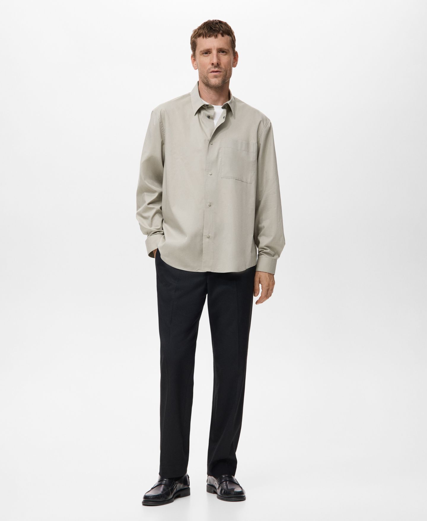 Мужская рубашка Mango Cotton Relaxed-Fit, цвет: Бежевый — фото 5