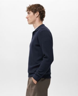 Men's Cotton-Blend Ribbed Polo Sweater