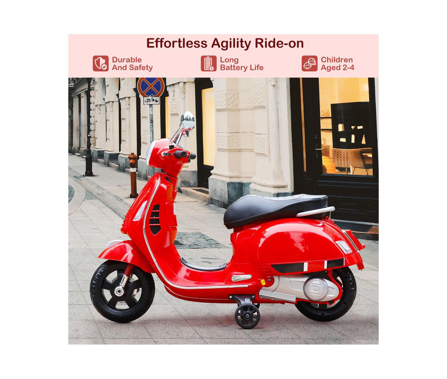 Детская игрушка Bruce & Shark 6V Kids Ride-On Motorcycle with Training Wheels, MP3 Player & Foot Pedal Drive, 60 Lbs., Ages 3-8, цвет: Красный — фото 6