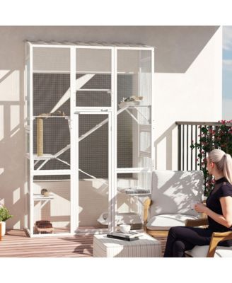 Outdoor Catio Cat Enclosure w/ Platforms, Scratching Post,