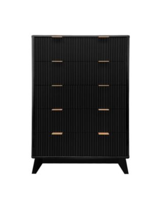 5-Drawer Fluted Wood Dresser with Curved Profile, Modern Storage Organizer for Bedroom, Living Room, Hallway, Entryway