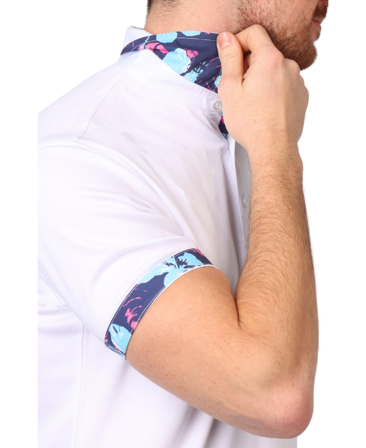 Tailorbyrd Men's Modal Pique Polo with Tropical Print Contrast