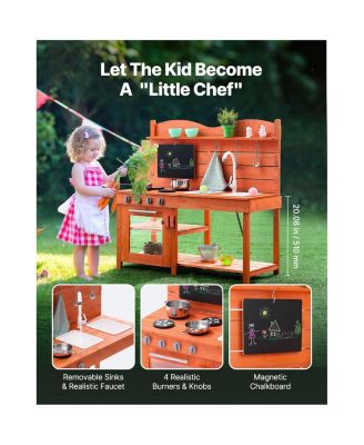 Mud Kitchen for Kids, Wooden Toy Play Kitchen Set, Outdoor Toddler Grocery Store Playset for Boys & Girls