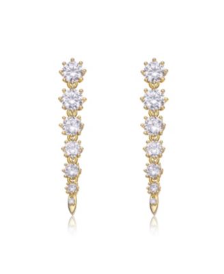 Sterling Silver Cubic Zirconia Linear Fringe Icicle Earrings in White Gold Plated or 14k Gold Plated