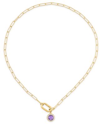 Amethyst (2 ct. t.w.) and White Topaz (1/5 ct. t.w.) Carabiner Paperclip Link Necklace in 14k Gold Over Sterling Silver
