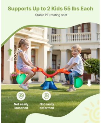 Kids Seesaw, Sit and Spin Teeter Totter with Handles and 55 lb Capacity per Seat for Ages 3+, Multi-Colored