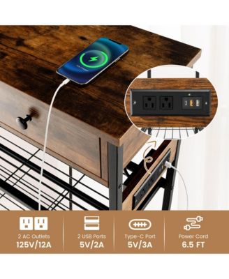 Entryway Table with Charging Station Narrow Console Table with 2 Drawers