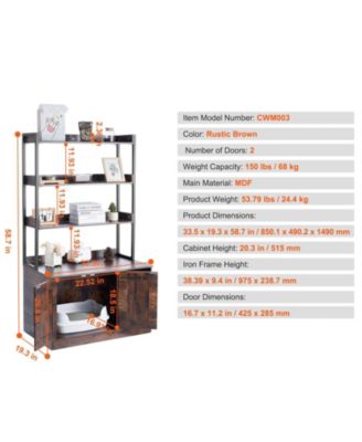 Wooden Cat Litter Box Enclosure with 3 Shelves