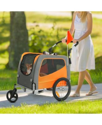 2-in-1 Foldable Pet Bike Trailer & Stroller, Holds up to 66 lbs., Orange & Gray