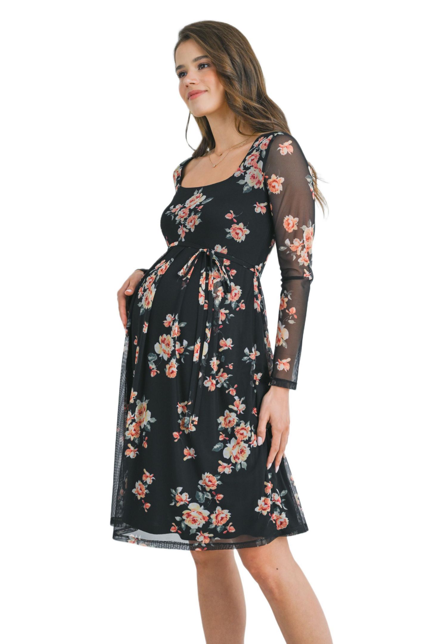 Женское платье Hello Miz Maternity Floral Square Neck Long Sleeve, цвет: Чёрный — фото 4