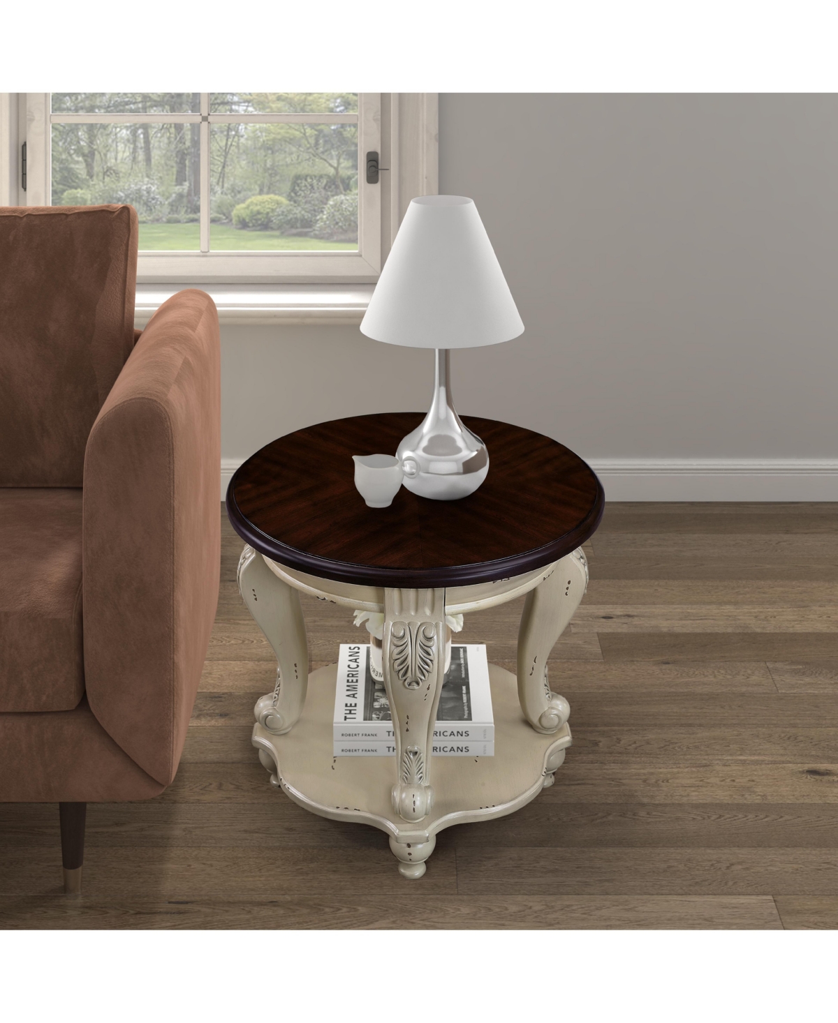 sumyeg Solid Wood Round End Table with Shelf Sofa Side