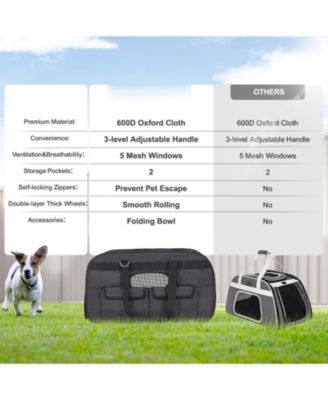 Rolling Pet Carrier with Telescopic Handle, Holds up to 35 lbs., Black