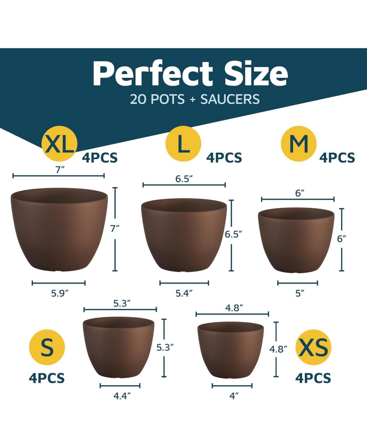 Lifemaster Set of 20 lightweight, durable brown planter pots with drainage holes. Space-saving, versatile, and ideal for indoor/outdoor use