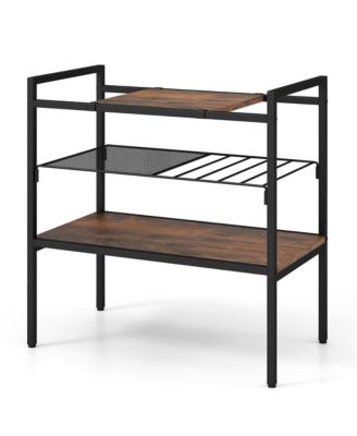 Industrial Entryway Table 3-Tier Sofa Side Table with Removable Panel & Mesh Shelf