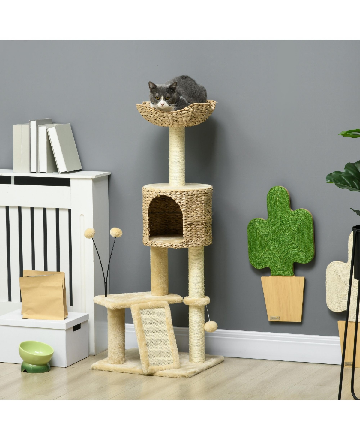 Aostirmotor 45" Cat Tree with Scratching Posts, Ramp, Condo, Toy Balls