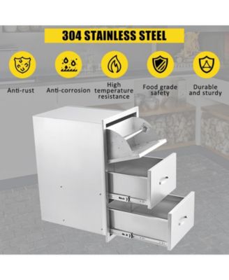 17W x 21D x 30H Inch Outdoor Kitchen Drawers, Paper Towel Holder, Triple Stainless Steel BBQ Drawers, Grill Station