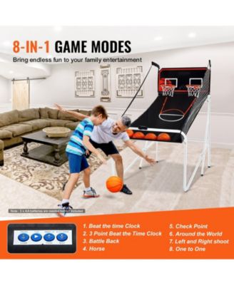 Foldable Basketball Arcade Game, 2-Player Indoor Dual Shot with 4 Balls, 8 Game Modes, Electronic Scoreboard and Pump