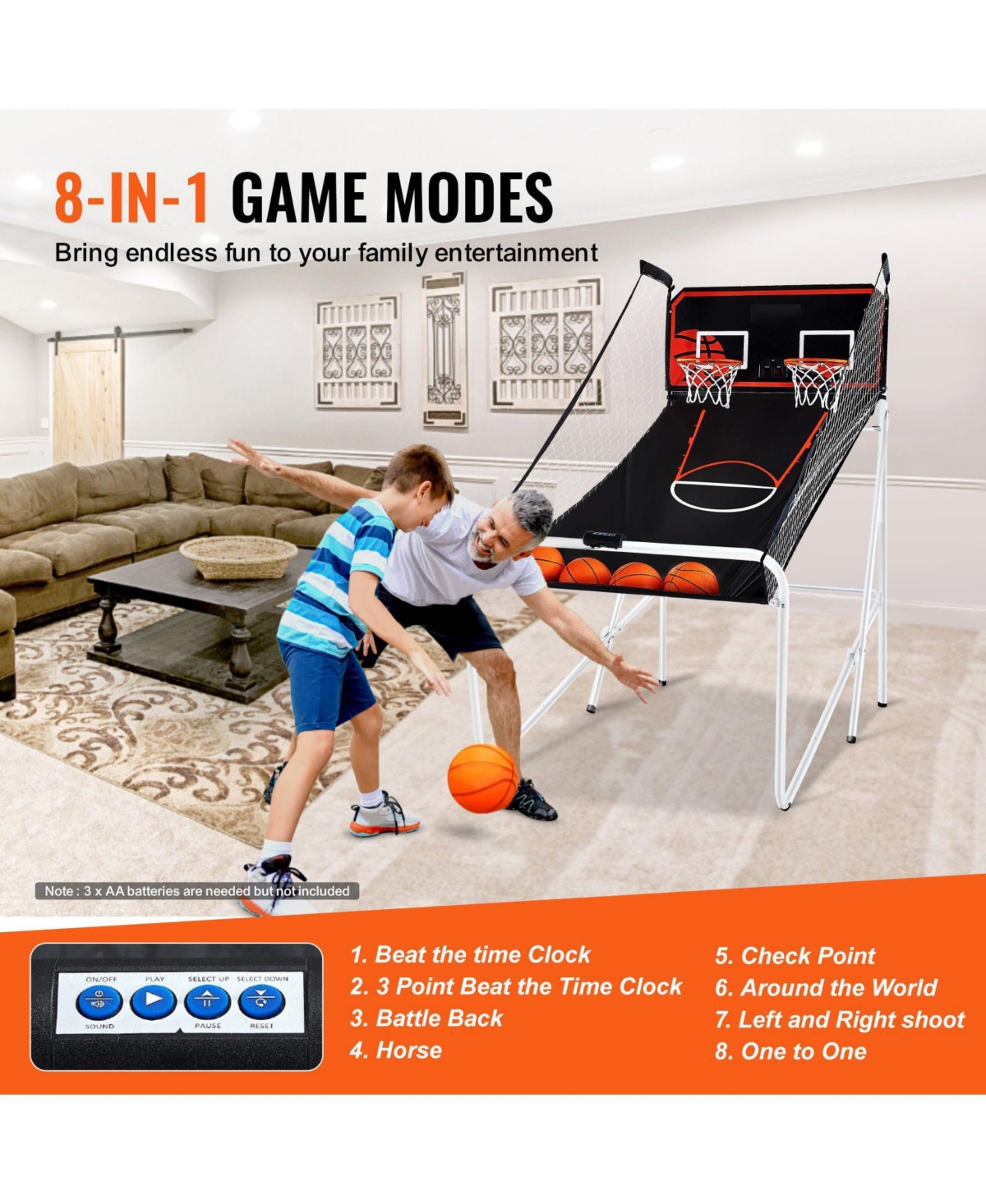 Mecale Foldable Basketball Arcade Game, 2-Player Indoor Dual Shot with 4 Balls, 8 Game Modes, Electronic Scoreboard and Pump