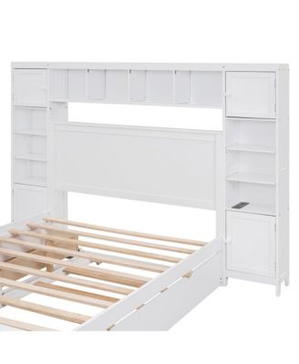 Full Size Wooden Bed With All-In-One Cabinet, Shelf And Sockets