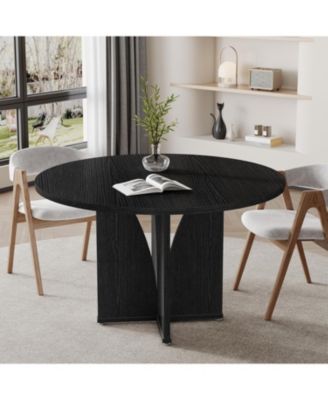 39.37-Inch Round Dining Table for 4 People, Farmhouse Kitchen Dinner Table with Wooden Tabletop and Legs