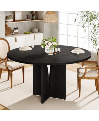 39.37-Inch Round Dining Table for 4 People, Farmhouse Kitchen Dinner Table with Wooden Tabletop and Legs