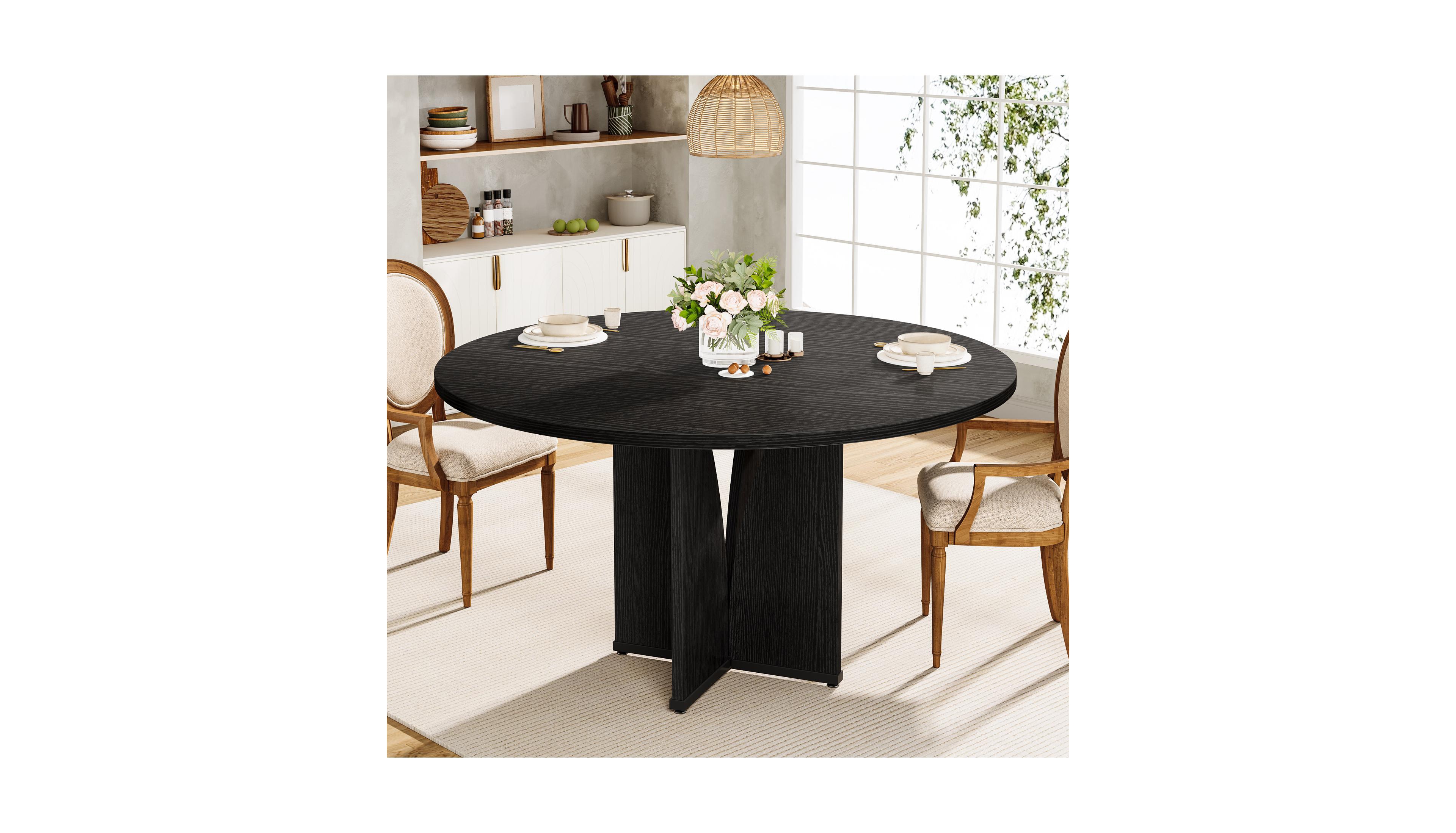 Tribesigns 39.37-Inch Round Dining Table for 4 People, Farmhouse Kitchen Dinner with Wooden Tabletop and Legs