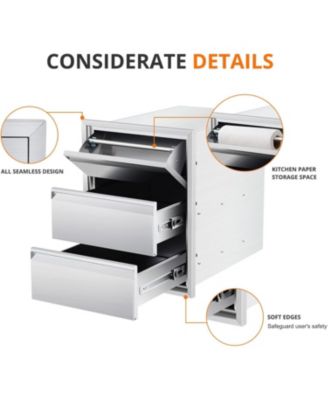 Outdoor Kitchen Drawers, Stainless Steel with Paper Towel Holder, Smooth Glide, Durable BBQ Storage