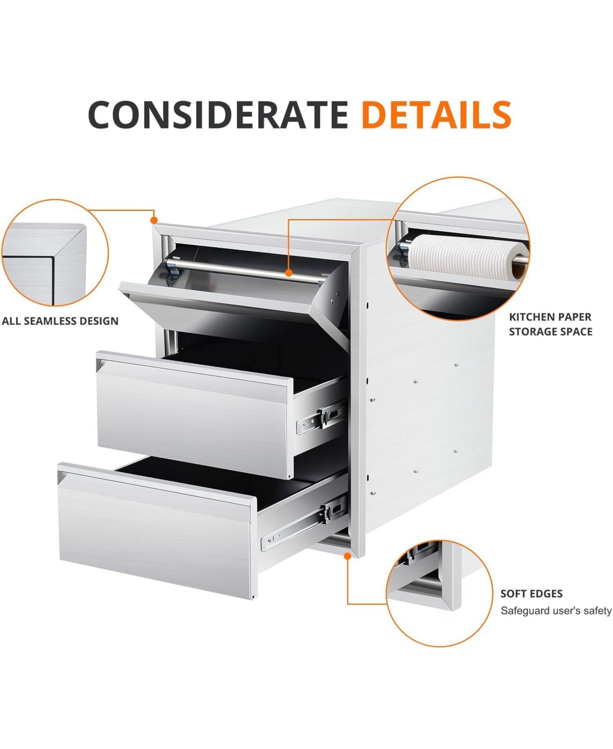 gaomon Outdoor Kitchen Drawers, Stainless Steel with Paper Towel Holder, Smooth Glide, Durable Bbq Storage