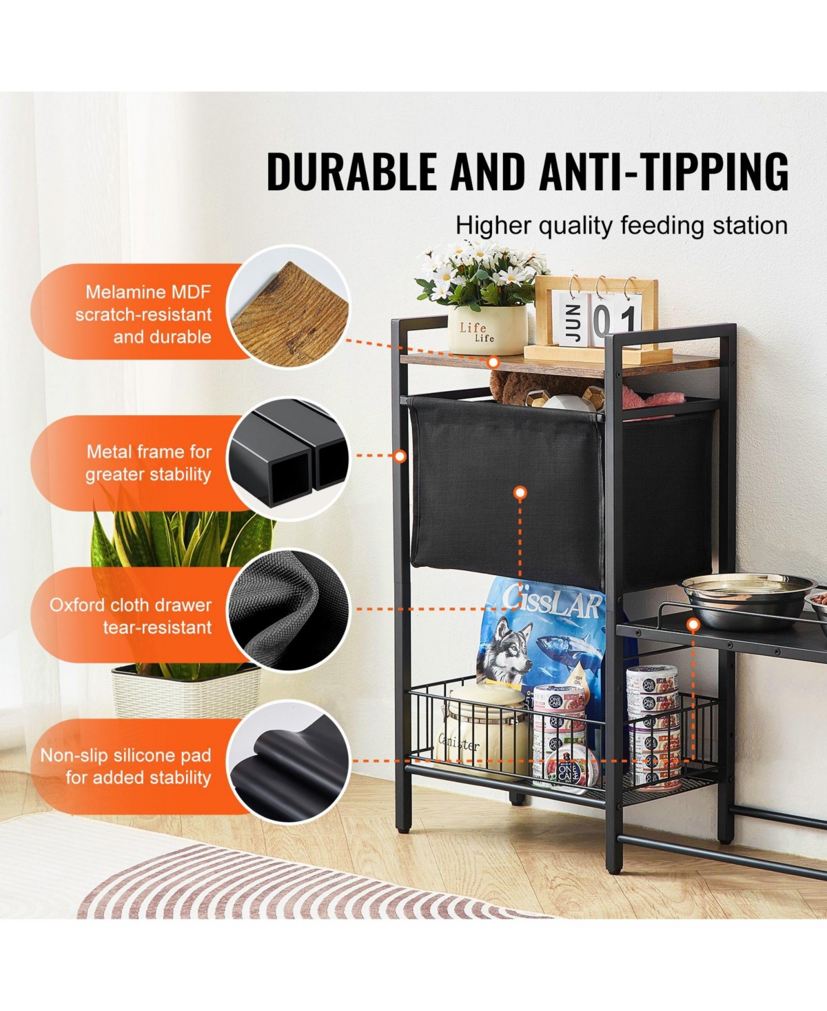 Cozito Elevated Pet Feeding Station with Storage & Organizer