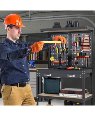 Tool Storage Workbench with Pegboard with 14 Hanging Accessories for Garage