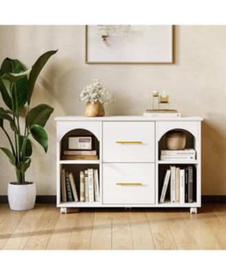 39-Inch Rolling Cabinet, 2 Drawer Mobile File Cabinet with Wheels & Shelves,