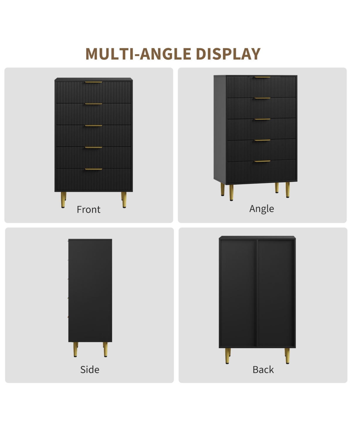 gaomon Modern Fluted Drawer Dresser Wood Chest of Drawers with Metal Handles and Legs