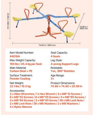 4-Seat Sit and Spin Teeter Totter Kids Seesaw with 110 lb Capacity per Seat