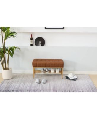 Streamdale Upholstered Shoe Bench with Shelf and Metal Legs, 300 LB Capacity