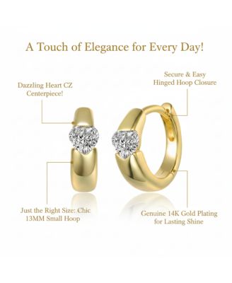 Women's 14K Gold Plated Cubic Zirconia Heart Hoop Earrings