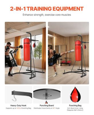 2-in-1 Punching Bag Stand, Adjustable Boxing and Speed Bag Stand for Home Gym, Freestanding Rack Holds Up to 140 lb
