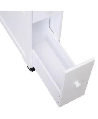 Wood Rolling Slim Narrow Bathroom Floor Side Storage Cabinet