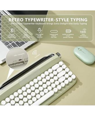 Upgraded Wireless Typewriter Keyboard, Retro Keyboard with Integrated Stand, USB-C/Bluetooth Keyboard with Cute Round Keycaps for Multi Device