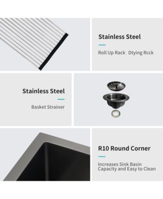 30x18x10 Inch Gunmetal Black Workstation Undermount Kitchen Sink 16 Gauge T304 Stainless Steel