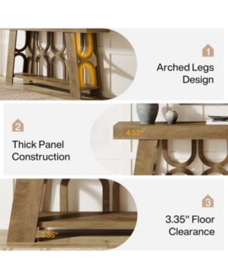 Narrow Farmhouse Console Table with 2-Tier Storage, 63" Long Sofa Entryway Table, Light Brown