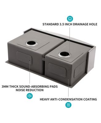 33x21x10 Inch Double Bowl 60 and 40 Farmhouse Apron Front Kitchen Sink 16 Gauge T304 Stainless Steel With Two 10 Inch Deep Basin