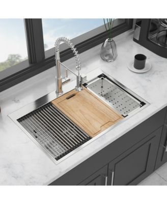 33x22x9inch 16 Gauge T304 Stainless Steel Drop In Topmount Single Bowl Ledge Workstation Kitchen Sink with Full Accessories