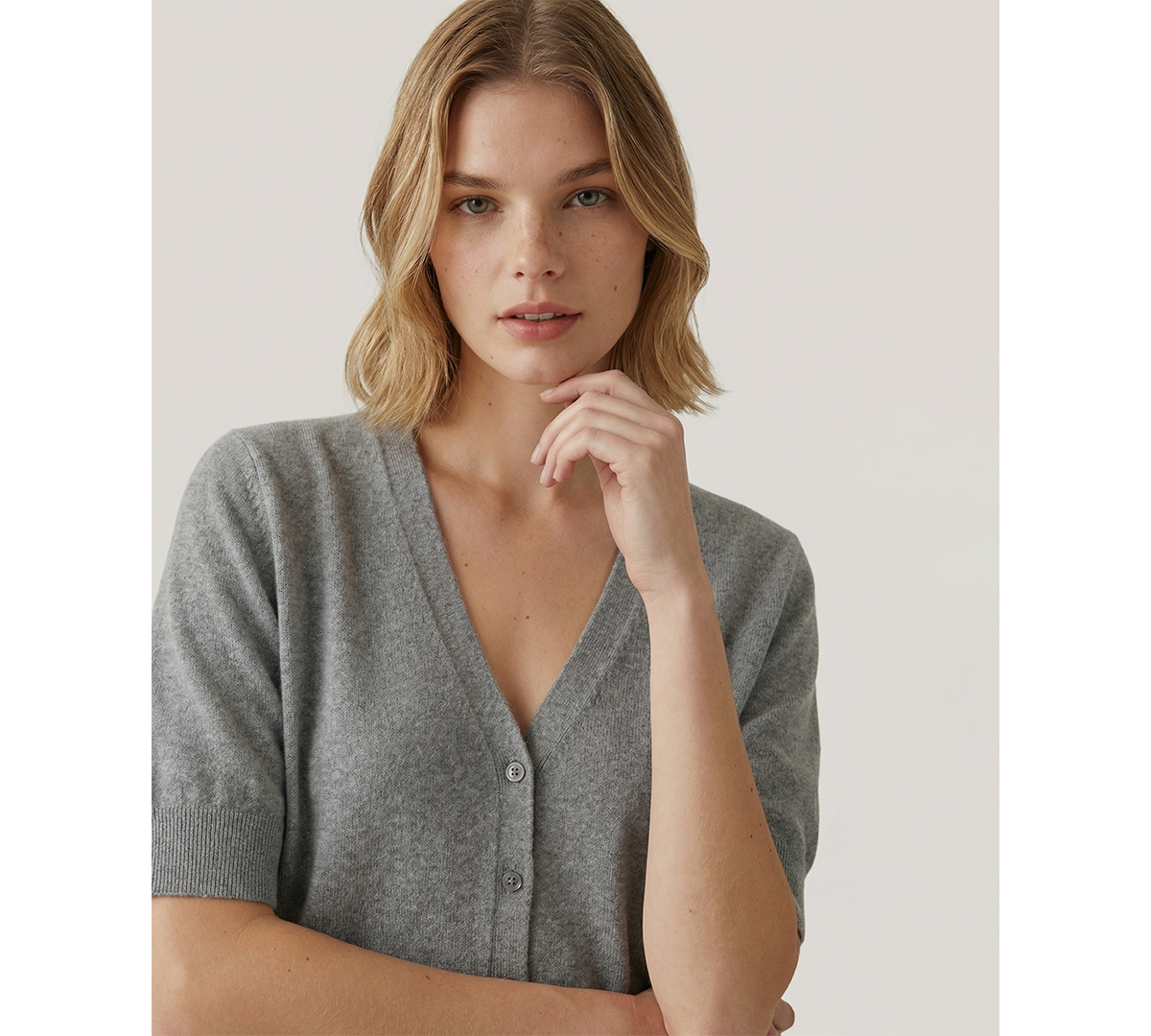 Naadam Women's Striped V-Neck Button-Front Cardigan