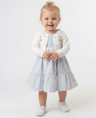 Baby Girls' Floral Cardigan and Round Neck Dress, 2-Piece Set