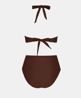 Women's Halter V-Neck Tie Back Mesh Panel Bikini Set