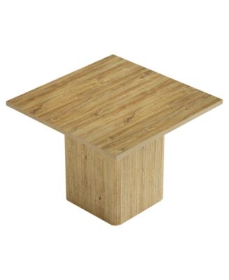 39-Inch Square Dining Table for 4, Small Fluted Kitchen Table with Pedestal Base, Farmhouse Style, Natural